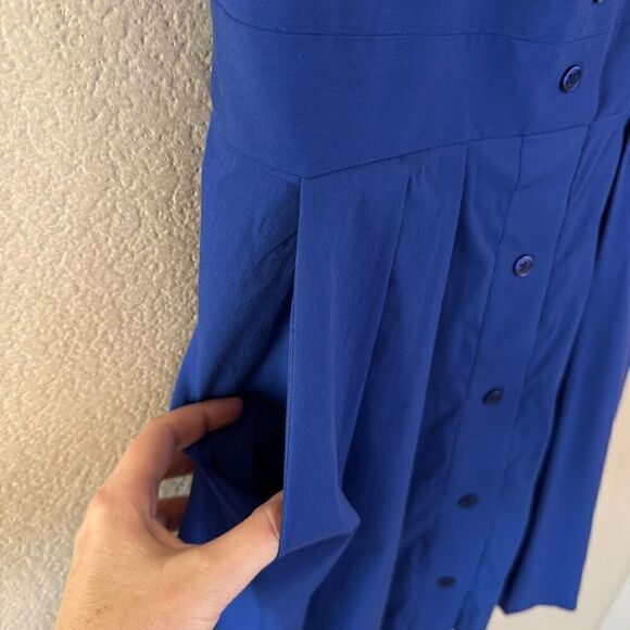 Milly Jordan Mini Dress Women Size 2 Cobalt Blue Bow Cutout Button Front Pockets - Picture 7 of 16